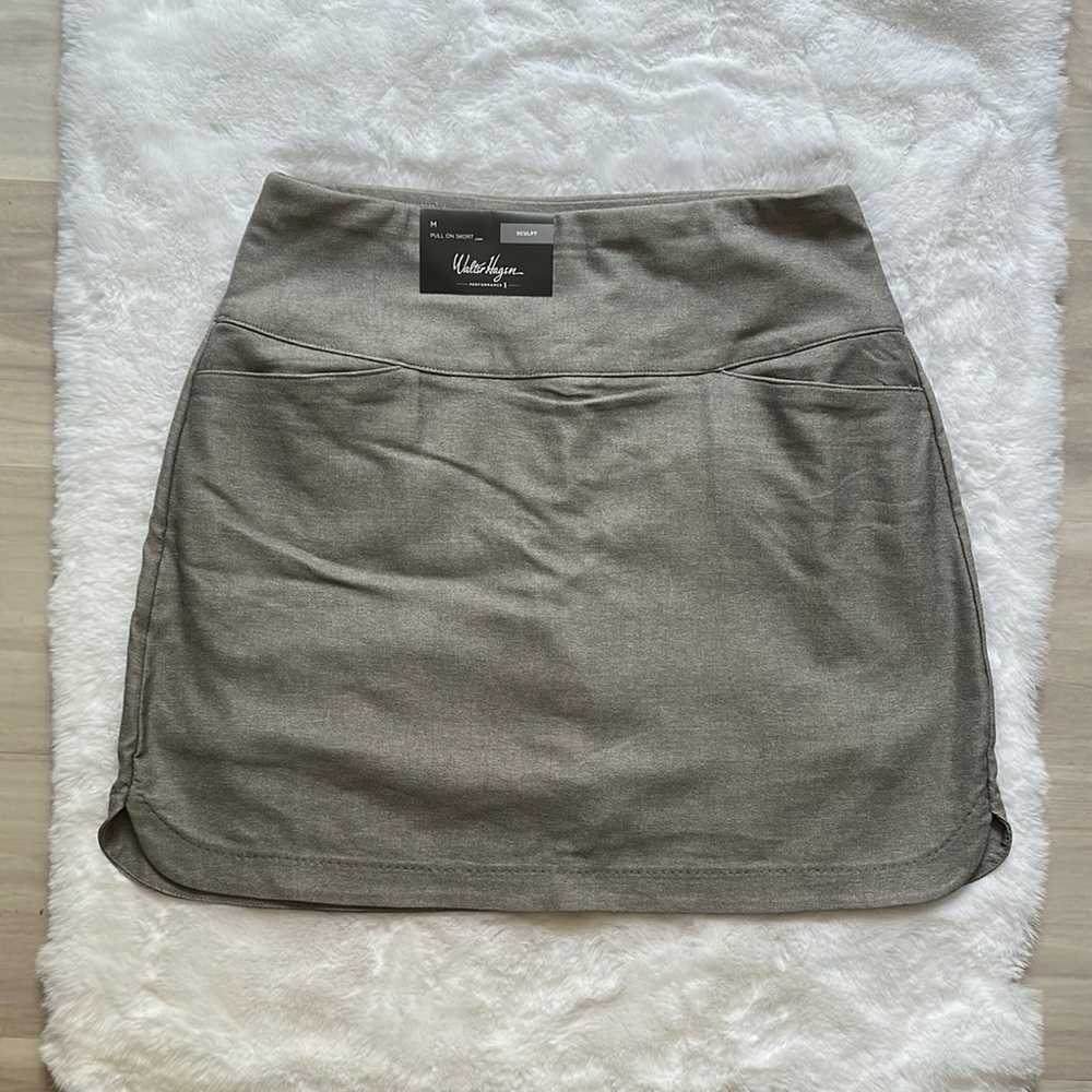 NWT Walter Hagen Light Heather Grey Golf Skorts attached short Waist 15-17"